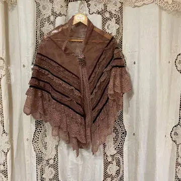 빈티지 전체 레이스 숄 프릴 장식 벨로아 테이프