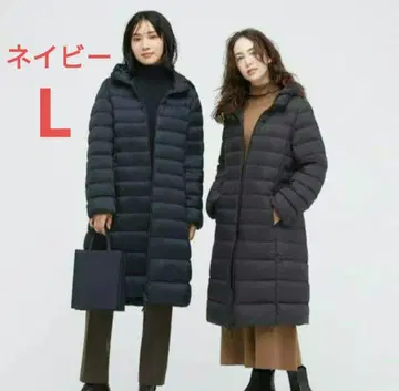 유니클로 울트라 라이트 다운 후디드 코트 롱 코트 L 네이비