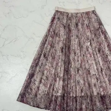 Mystrada 절개 이소재 안감 부착 플리츠 롱 스커트 38