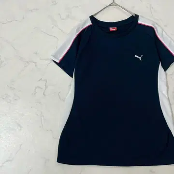 새상품급 PUMA 절개 로고 자수 리브 크루넥 드라이 반팔 T셔츠 L