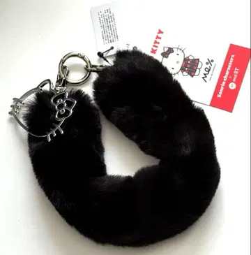 [ 새상품 미사용품 ] 키티/인조 모피 모바일 스트랩/블랙/블랙