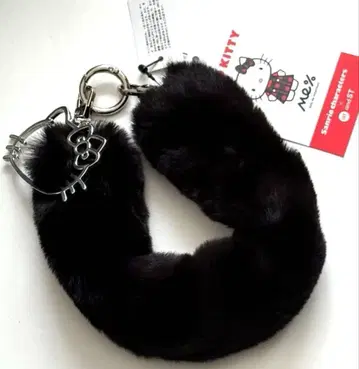 [ 새상품 미사용품 ] 키티/인조 모피 모바일 스트랩/블랙/블랙