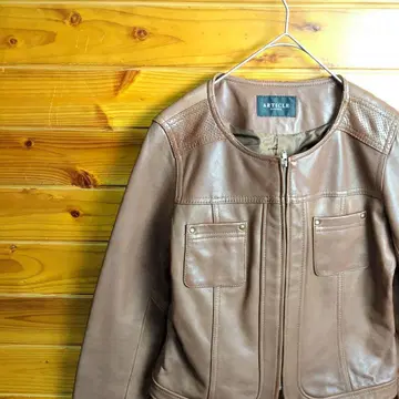 가죽 자켓 싱글 라이더 노카라 자켓 M 브라운 크롭 기장