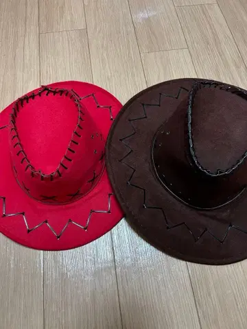 카우보이햇 빨간색과 브라운 2개 세트
