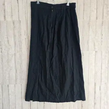 롱 스커트 마 혼방 블랙 L 사이즈 슬릿 내추럴