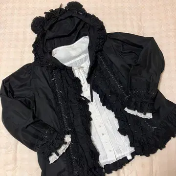 PINK HOUSE 곰돌이 귀 프릴 후드 부착 오버 블라우스