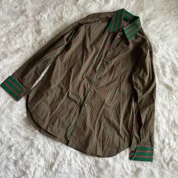 Mark pouell 셔츠 스트라이프 그린 레드 긴팔 남성용