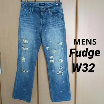 Fudge 파지 데미지 가공 데님 팬츠 라이트 블루 W32