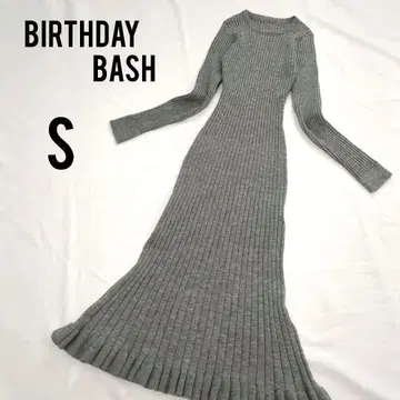 [새상품급] 버스데이배쉬 롱 니트 원피스 리브 니트 프릴 미라인