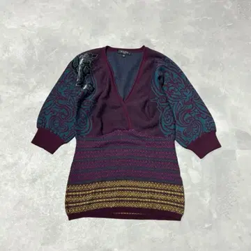 에트로 니트 스웨터 5부 소매 페이즐리 알파카 혼방