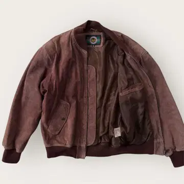 BIG BEAN 바시티 자켓 가죽 브라운 스웨이드 빈티지 자수