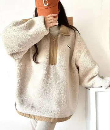 JAVA 리버서블 하프 지퍼 나일론 보아 오버 블루종