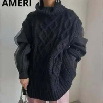 AMERI 블랙 케이블 짜임 니트