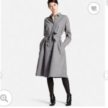 UNIQLO 플란넬 셔츠 원피스 그레이 S 허리 벨트