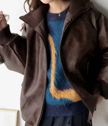 브라운 오버 사이즈 자켓 인조 가죽