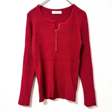 AIMOON 스키퍼 옷깃 리브 니트 긴팔 빨간색 원사이즈 장식 버튼