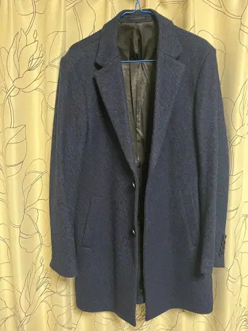 네이비 체스터 코트 트위드풍