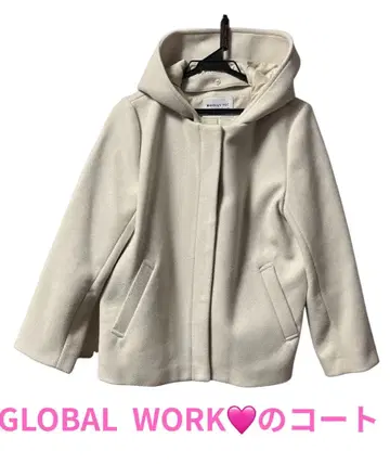 GLOBAL WORK 후드 부착 코트 화이트