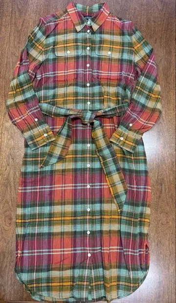 랄프 로렌 셔츠 원피스 롱 기장 마드라스 체크 L