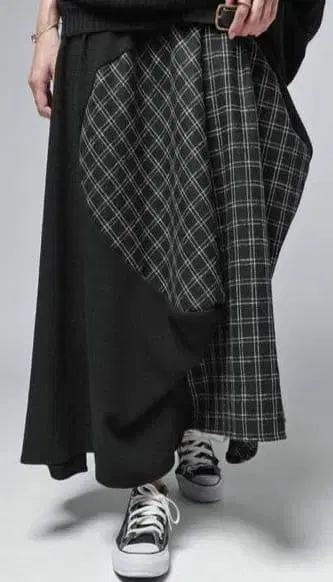 안티카 한정판 체크 절개 롱 스커트