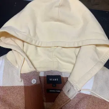 BEAMS 후드 부착 체크 플란넬 셔츠 L