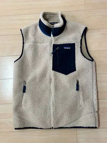 patagonia 플리스 베스트 S 베이지/네이비