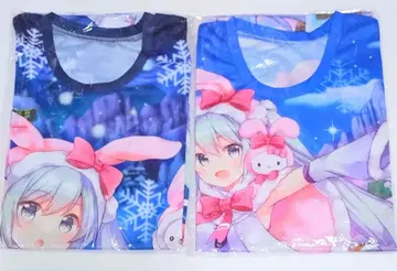 하츠네 미쿠 유키 미쿠 SNOW MIKU x 헬로키티 풀 그래픽 T셔츠