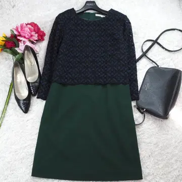 G4669 유나이티드 애로우즈 A 라인 올 패턴 절개 원피스 그린