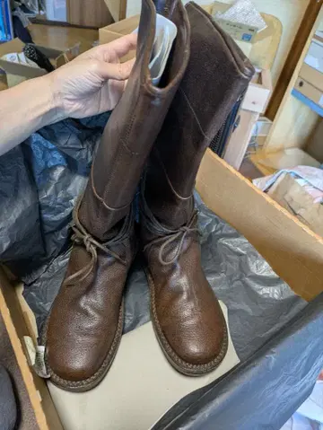 브라운 가죽 롱 부츠 레이스업 trippen 트리픈 38