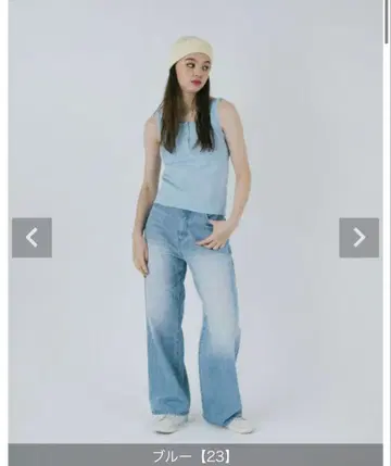 TINA:JOJUN 블루 와이드 레그 데님 팬츠