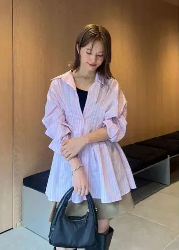 FRAY I.D 레이스업 턱 디자인 셔츠 (PNK)