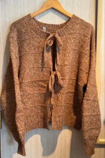 Samansa Mos2 2way 착용 가능 리본 니트 가디건 brown