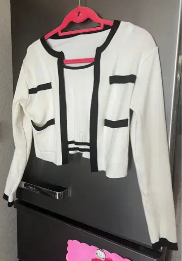 화이트 블랙 가디건 탱크탑 세트 M