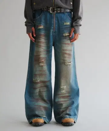 ANDER HUNK 머드 데미지 데님 팬츠