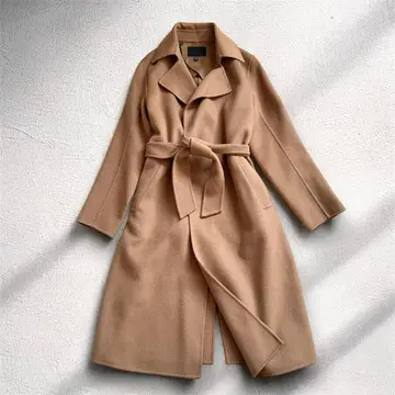 새상품급 ICB 캐시미어 혼방 울 리버 코트 카멜 벨트 포함 롱