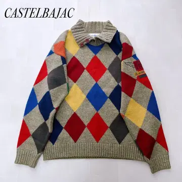 까스텔바작 하이넥 니트 스웨터 아가일 로고 버튼 50