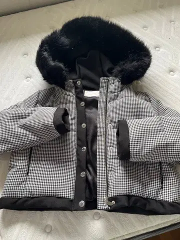 마카롱 체크 무늬 다운 자켓 M