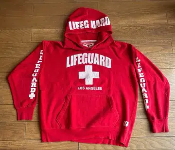 LIFEGUARD 빨간색 후드 부착 후드티 Los Angeles 80년대