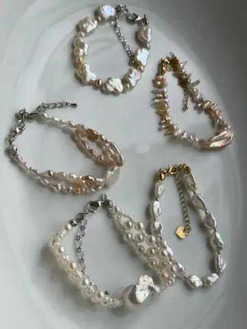 담수 진주 레인보우 컬러 메탈릭 오이스터 바로크 반짝이는 팔찌