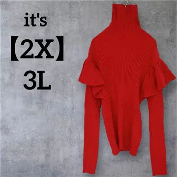 it's [ 2X ] [ 3L ] 레드 하이넥 프릴 니트 해외 구제 의류