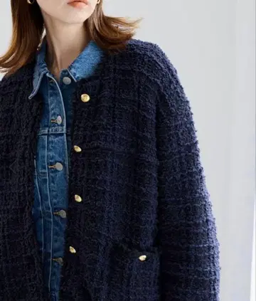 SLOBE IENA 코튼 혼방 트위드 니트 자켓