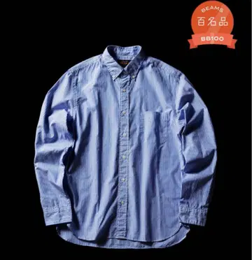 BEAMS 버튼다운 셔츠 블루 화이트 스트라이프