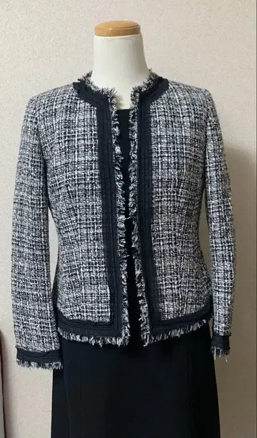 노카라 트위드 자켓 프린지 마감