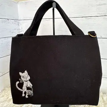 컨디션 최상 pjc 크로치 군 자수 토트백 가로 백 블랙