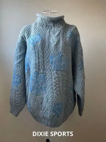 DIXIE SPORTS 니트 스웨터 블루 여성용 하트, 왕관 패턴