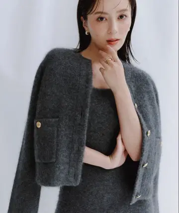 anuans 캐시미어 블렌드 노카라 자켓 그레이