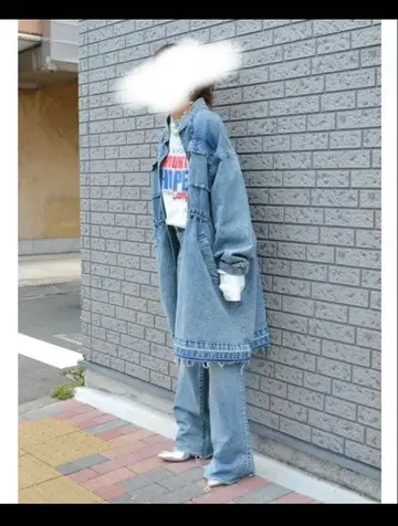 언그리드 데님 미들 기장 자켓