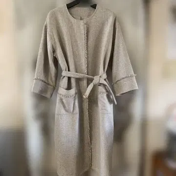 베이지 프린지 사용 7부 소매 롱 코트