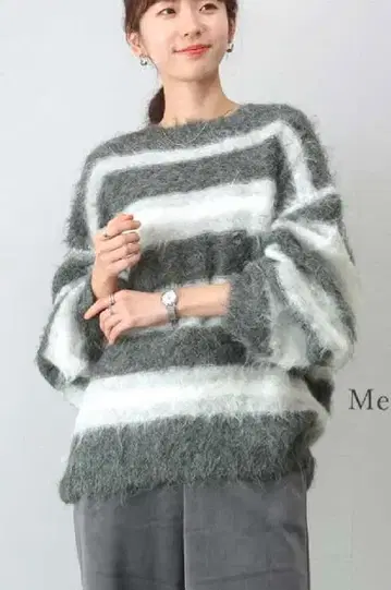 더패니컴퍼니 미사용 여성용 니트 스웨터 그레이 보더