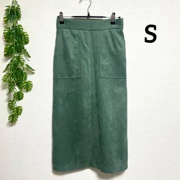 로즈버드 S 롱 타이트 스커트 그린 벨로아 소재 두꺼운 원단